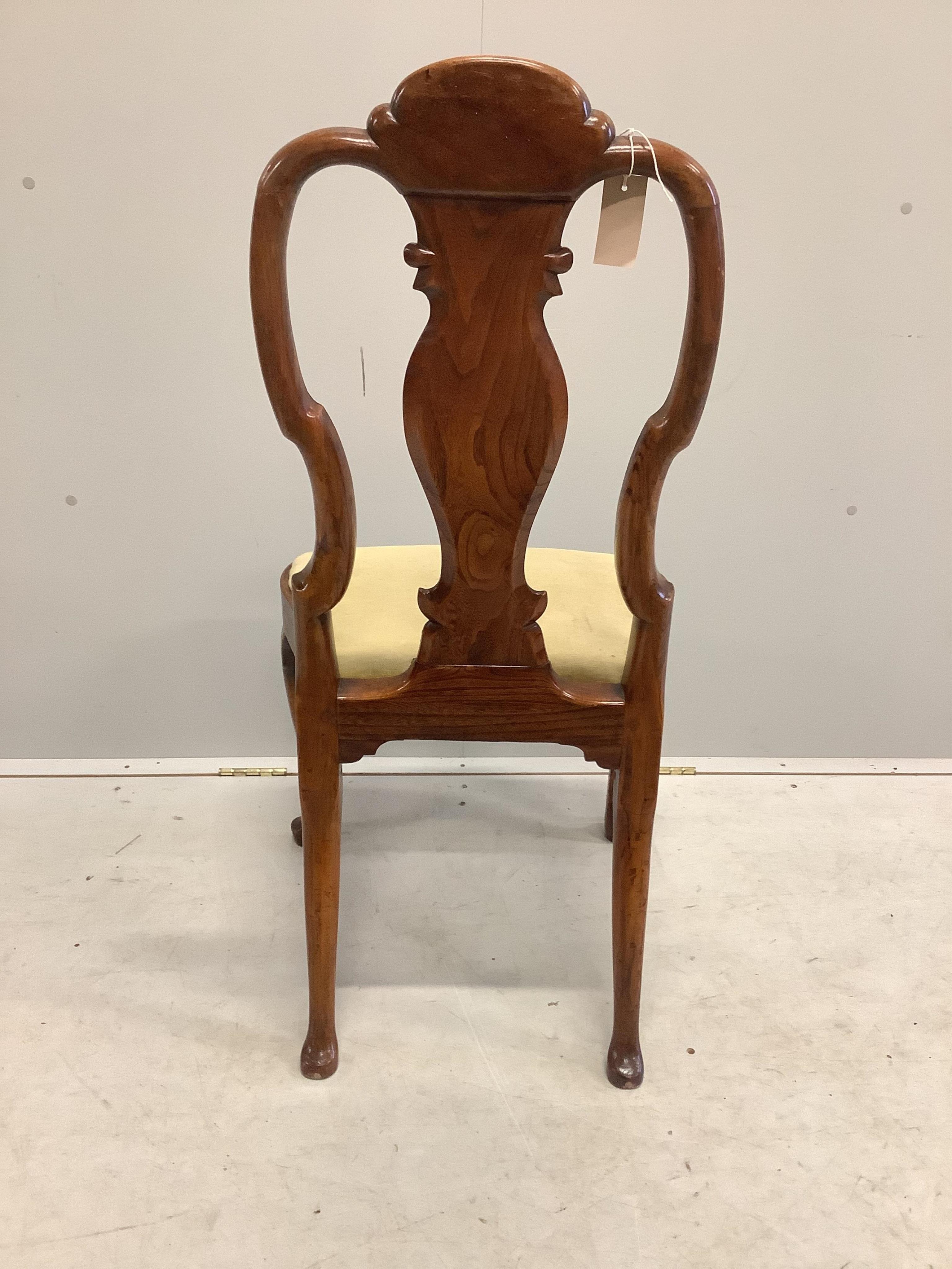 An 18th century Dutch marquetry inlaid dining chair, width 51cm, depth 41cm, height 106cm. Condition - good